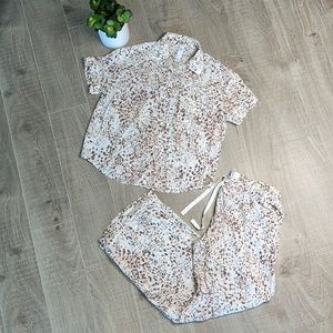 Stars Above Brown Leopard Print Button Down Shirt & Pant Pajama Set Size Medium